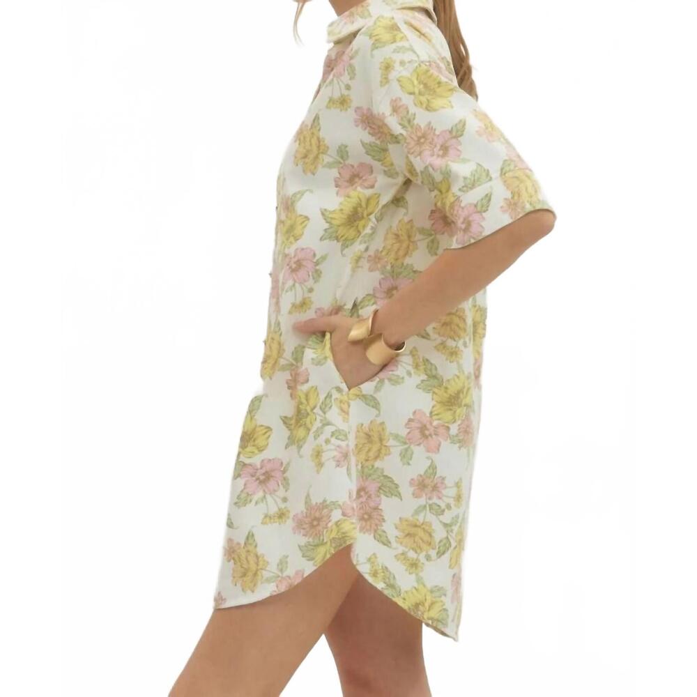 NEW ENTRO floral button up mini dress in multi - Picture 5 of 5